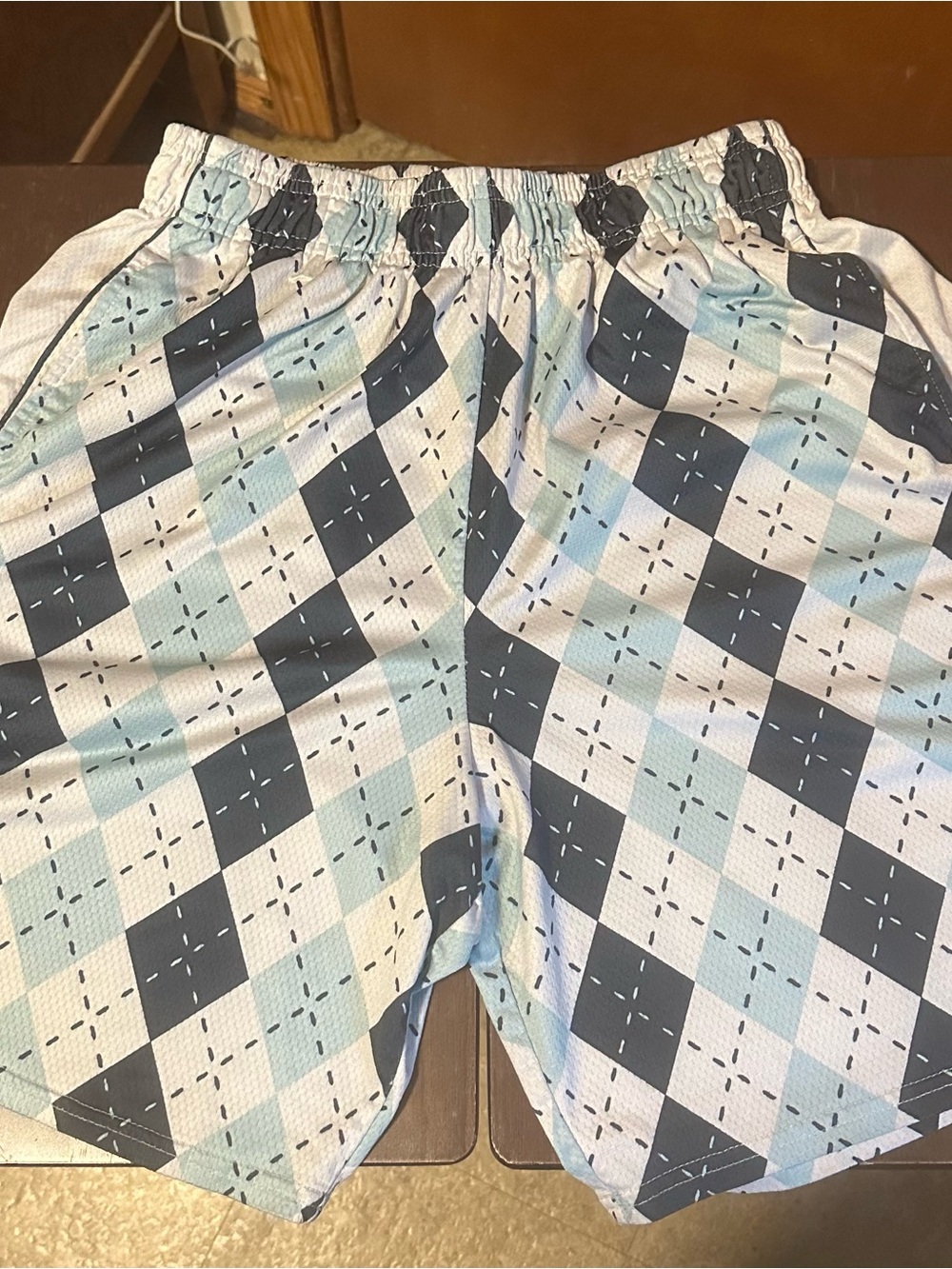 Flow Society Men's Large Blue & White Plaid Athletic Lacrosse Shorts